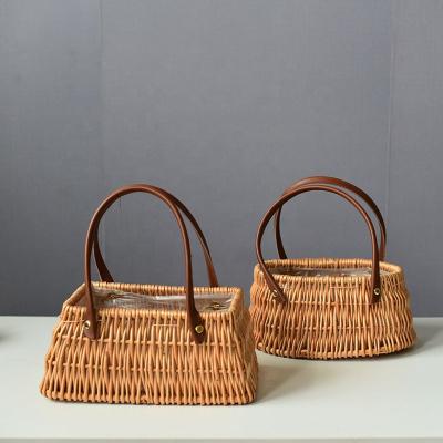 China Factory direct sales minimalist handmade wooden bamboo wicker bottle accessories perfume storage basket for sale