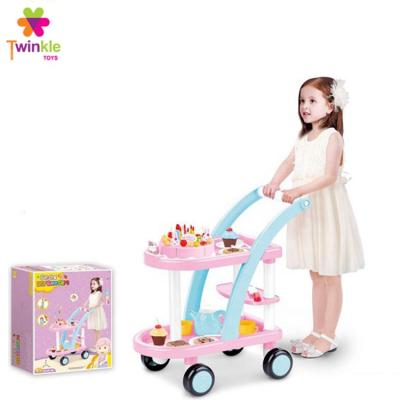 China Light and Music Girl Toy Pretend Play Toys Birthday DIY Cake Cart Preschool Set Toy for sale