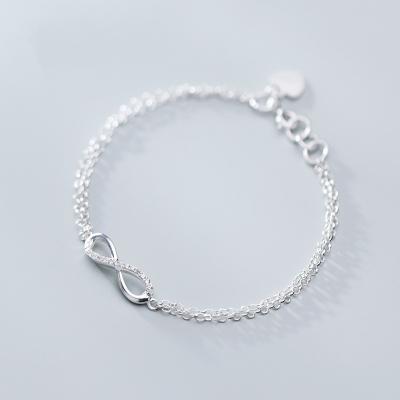 China S925 Sterling Silver Double Chain Bracelet Female Jewelry Bracelet Simple Fashionable Diamond 8 Infinity Temperament for sale