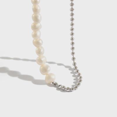 China FASHIONABLE Freshwater Pearl S925 Sterling Silver Necklace Splicing Baroque Round Beaded Chain Necklace Jewelry for sale