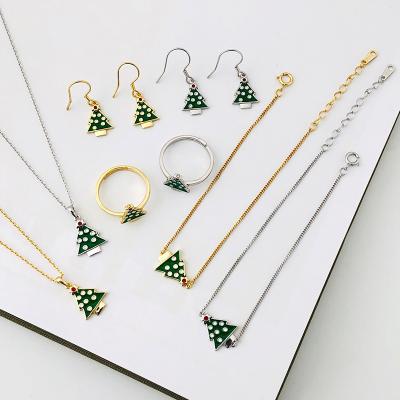 China New Christmas Series 925 Sterling Silver Christmas Tree Four-Piece Dripping Necklace Jewelry Gift Set for sale