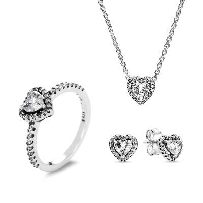 China Wholesale Trendy Fashion Diamond Wedding Party Jewelry Set Heart 925 Sterling Silver Cubic Zirconia Necklace Jewelry Set for sale