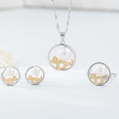 China FASHIONABLE Pearl Jewelry Set 925 Sterling Silver Simple Cat Necklace And Earring Wholesale for sale