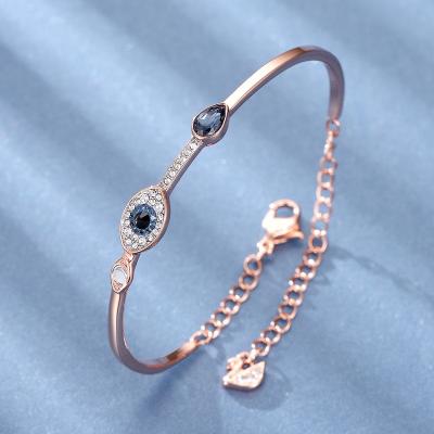 China 2021 Custom Romantic Bangle&Bracelet Woman Fashion Jewelry Trend Gift Rose Gold Evil Eye Crystal for sale