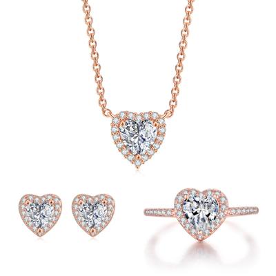 China Luxury Diamonds CLASSIC Heart Shaped Women Jewelry Set Wedding Zircon Micro Earring Earring And Necklace Rings Set for sale