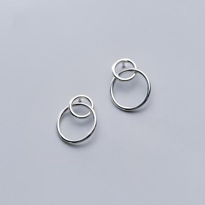 China 925 sterling silver cheap silver earrings TRENDY double circle earrings student round girls jewelry for sale