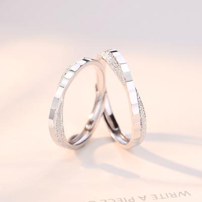 China CLASSIC 925 Sterling Silver Couple Ring Frosted Simple Opening Adjustable Wedding Engagement Ring Jewelry for sale