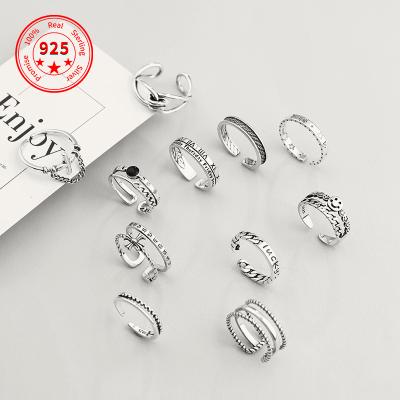 China TRENDY Thai Silver Opening Ring Fashion Jewelry High Quality 2021 925 Sterling Silver Smiley Ring Female Girl Retro Old for sale