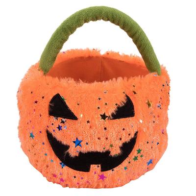 China Cute Plush Kids Pumpkin Bucket Christmas GiftPlush Halloween Trick Or Treat Candy Bag for sale