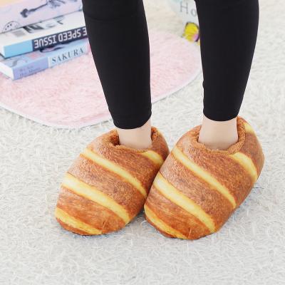 China Winter creative funny plush printing design simulation bread printed indoor slipper for woman for sale