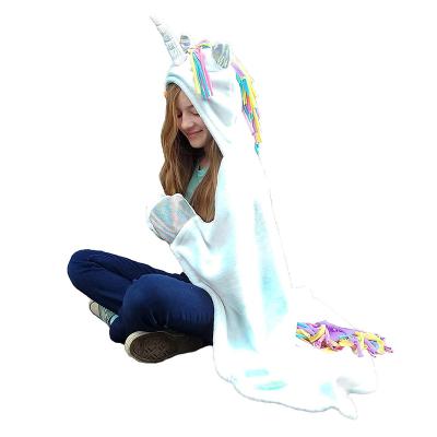 China PORTABLE Unicorn Blanket Hooded White Plush Animal Throw for Adults for sale