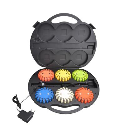 China PC 6 Pack Rechargeable Round Traffic Warning Light Emergency LED Road Flares Safety Beacon Flashing Green for sale