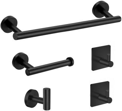 China Round Free Turnout OMIDA 5-Pieces Matte Black Bathroom Hardware Set SUS304 Stainless Steel Wall Mounted for sale