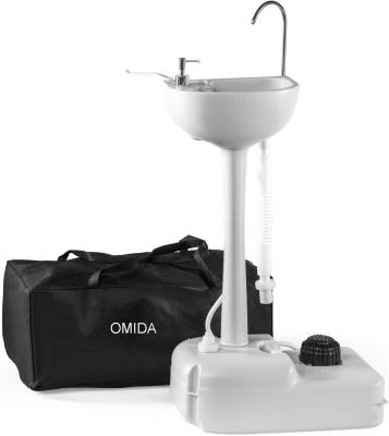 China Portable Outdoor Camping Sink Pump Faucet OMIDA Foot Folding Hand Sink with 5 Gallon (19L) Water Tank, Wheels, Soap Dispens for sale