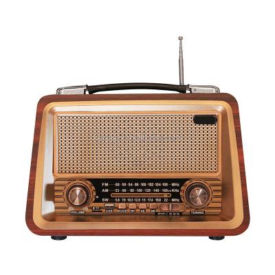 China Real Retro R-2066BT PORTABLE Wooden Multi Band Rechargeable Radio with Wireless, USB, Solar MP3 Player and Lamp Slot Speaker for sale