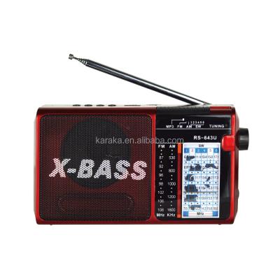 China Manufacture FM/AM/SW PORTABLE 1-6 Band RS-643U Rechargeable Radio With DC Jack Torch Light High Quality Radio for sale