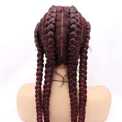 China Indian Braiding Hair Jerry Curl Brand New Gray 4 Style Synthetic Three Strand Braided Lace Front Braid For Black Woman Wig for sale