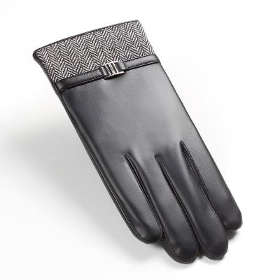 China Black Touch Heat PU Smartphone Finger Gloves Windproof Full Leather Gloves for sale