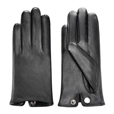 China Black Leather Full Finger Touch Screen Gloves Windproof / Comfortable Cashmere Inner Gloves for sale