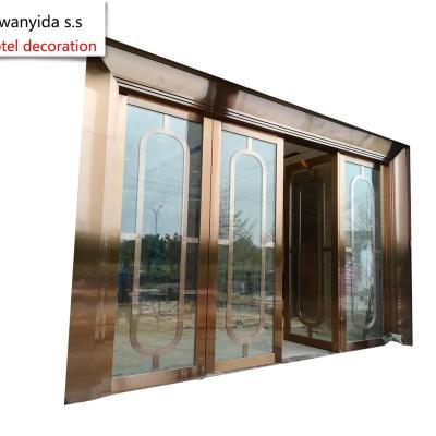 China Decoration Luxury Hotel Entrance Door /Stainless Steel Frame Door Floor Spring Glass Door With Rose Gold Stainless Steel Frame for sale