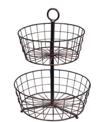 China 2 Tier Black Color Metal Wire Basket Decorative Vegetable Basket Free To Tidy/Storage for sale