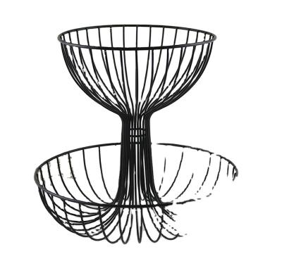 China High Quality Modern Black Metal Wire 2 Tier Tidying/Storage Fruit Basket For Kitchen for sale