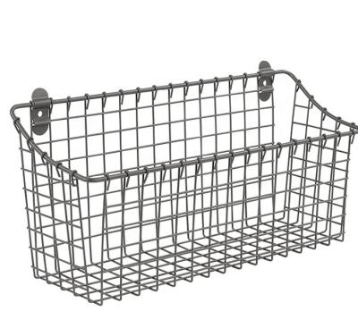 China Factory Supply Gray Metal Storage Basket Long Fruit Basket Wall Mounted Metal Locker Tidy/Storage With Screw for sale