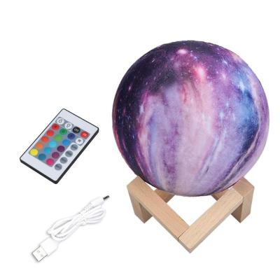 China Touch and Remote Moon Lamp Kids Night Light Space Lamp 16 Colors LED 3D Star Moon Light with Wooden Stand USB Rechargeable Remote Control for sale