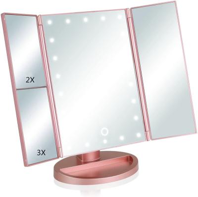 China Lighted Makeup Mirror With Lights 22 LED Vanity Mirror With Triple Magnification 2X3X Touch Screen Makeup Cosmetic Lighted Up Mirror for sale