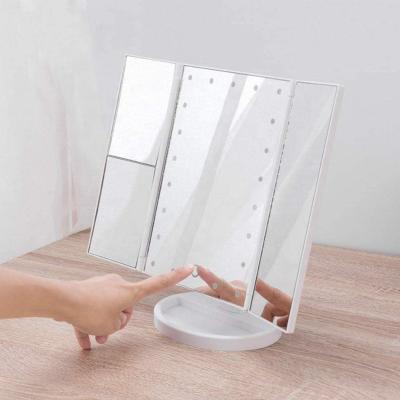 China Lighted Makeup Mirror with Lights 2X/3X Touch Screen Magnifying Dimmable 22 Led Triple Lighted Vanity Mirror for sale