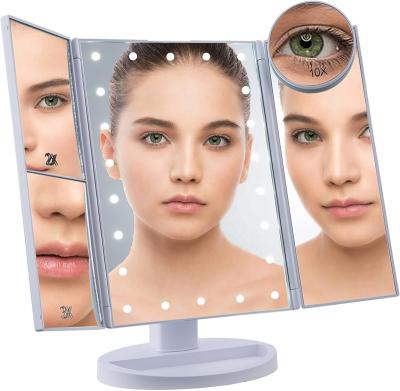 China Good Quality and Reasonable Price LED Lighted Makeup Vanity 180 Degree Rotation, Portable Triple Light Cosmetic Mirror for sale