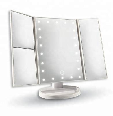 China 1X/2X/3X Magnification Mirror Lighted 22 LED 4 Sided Foldable Free Rotation/Usb Battery Available Makeup Led Mirror for sale