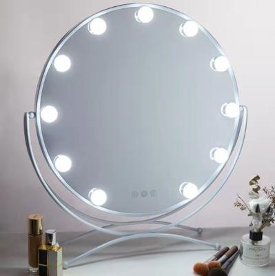 China Lighted Makeup Mirror Hollywood Mirror Vanity Lighted Makeup Mirror With 3 Colors Dimmable Light 360 Light Smart Touch Control Rotation for sale