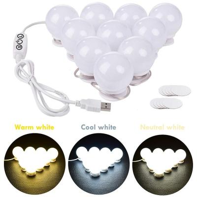 China With 3 Color Vanity Light Hollywood Mirror LED Lights For Mirror With Dimmable 10 Light Bulbs 3 Colors Strip For Bedroom Makeup Table Set for sale