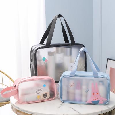 China Lady Personalized Logo Clear PU Beauty Case Skin Care Makeup Bath Wash Travel Bag for sale