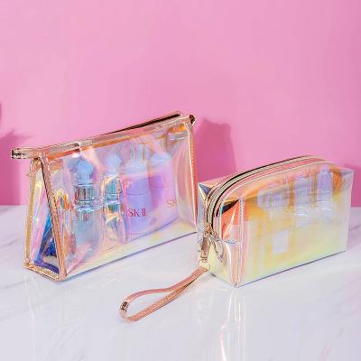 China Private Lady Customized Logo Holographic Laser PVC TPU Skin Care Cosmetic Pouch Makeup Bag for sale