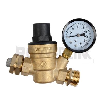 China Lead Free Brass RV CAMPER Water Pressure Regulator, Adjustable Gauge 3/4