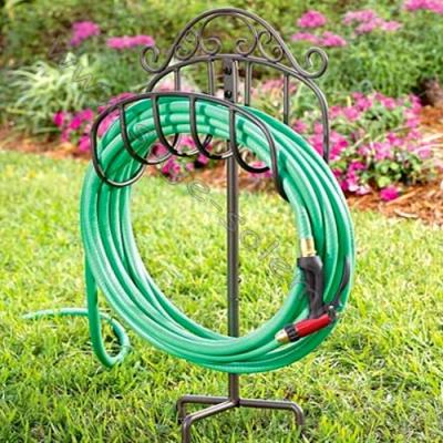 China Adjustable Garden Wrought Iron Reel Hose Holder With Stick for sale