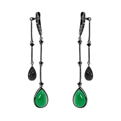 China AIJIER Vogue Jewelry Cute Green Agate Black Plated Earrings For Girls for sale