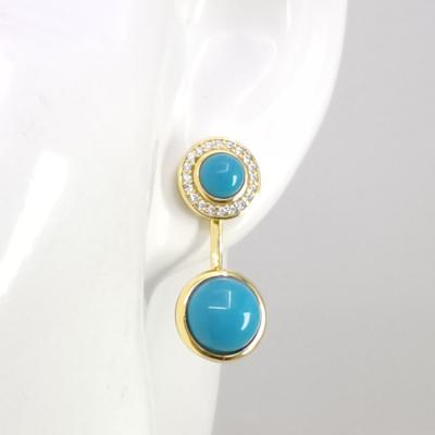 China High Quality Casual/Sporty Gold Plated 925 Round Turquoise Stud Earrings Blue Elegant Jewelry Stud For Woman for sale