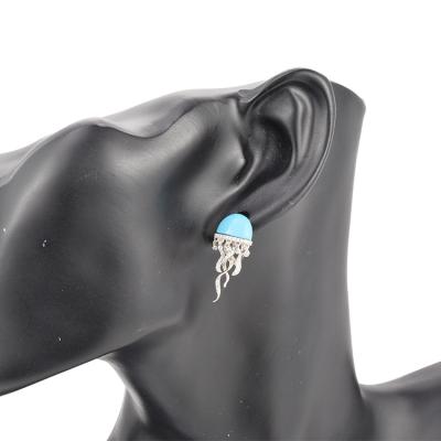 China New Fashion Design Jellyfish Shape Ethnic White CZ Turquoise Women's 925 Sterling Silver Clip On Earrings for sale