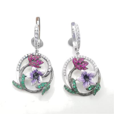 China Casual/sports wholesale. Silver Corundum Red White CZ Zircon Stone 925 Flower Clip On Earrings for sale