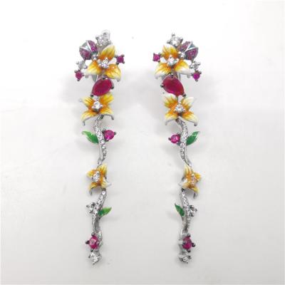 China New Wholesale Casual/Sporty Gift Women Shape Antique Flower Sterling Silver 925 Dangle Stud Earrings for sale