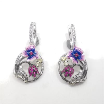 China Gold Nano Corundum CZ Jewelry Wholesale Casual/Sports Enamel Flower 925 Sterling Silver Clip On Earrings for sale