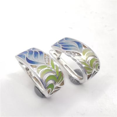 China Casual / Sporty Sterling Silver White Gold Plated Earrings 925 Flower Enamel Clip On Earrings for sale