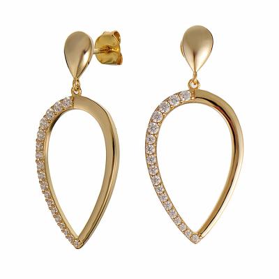 China FASHIONABLE Women Summer Pear Shape 925 Silver Gold Plated Zirconia Screw Back Earrings for sale