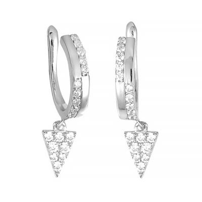 China FASHIONABLE high quality silver bridal circle earrings s925 zircon huggie earrings with triangle charm for sale