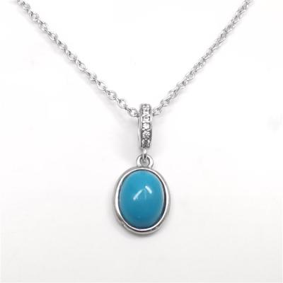 China New Jewelry Casual/Sporty Simple Oval Shape 925 Sterling Silver Cubic Zirconia Blue Turquoise Pendant For Woman Gift for sale