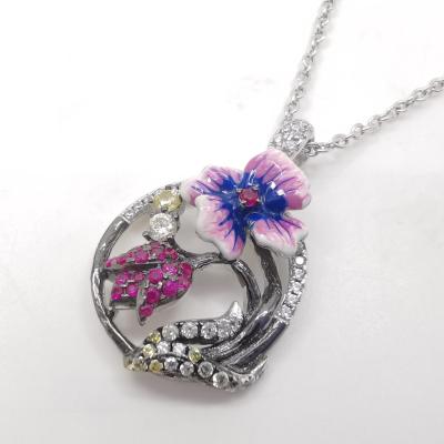 China New Design Jewelry Casual / Sporty Enamel Flower 925 Sterling Silver Nano Corundum CZ Zirconia Pendant for sale