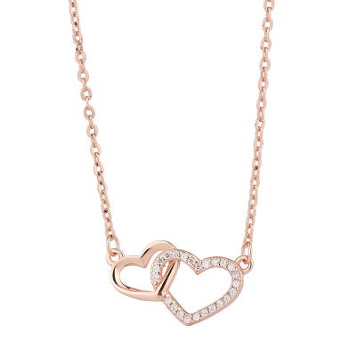 China FASHIONABLE Hot Sale 925 Sterling Silver 18k Gold Plated Double Heart Diamond Initial Necklace Gold Heart Initial Necklace for sale